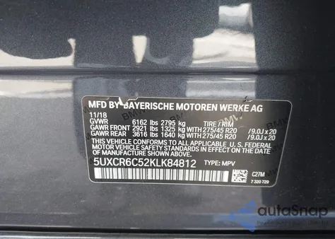 2019 BMW X5 xDrive40I из США, поврежденный, VIN 5UXCR6C52KLK84812